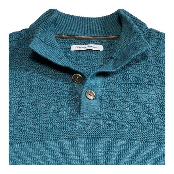 Tommy Bahama Fisherman's Quarter Button Teal Textured Knit Sweater Men's Size L - Picture 2 of 7